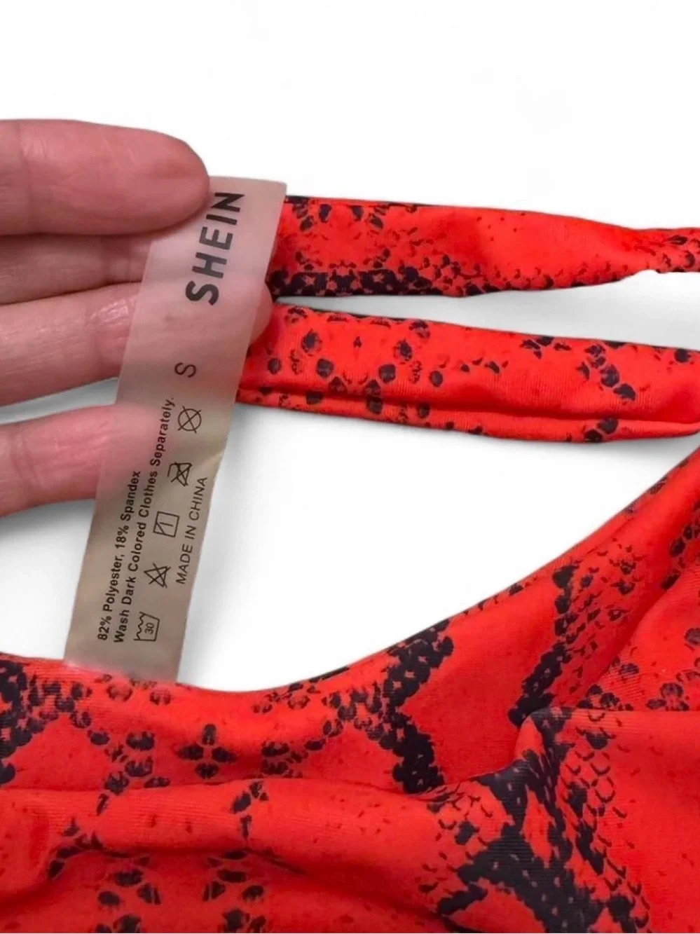 Red Snakeskin Print Bikini Set. Size S. Padded strapless top. Cheeky bottoms. - Picture 5 of 5